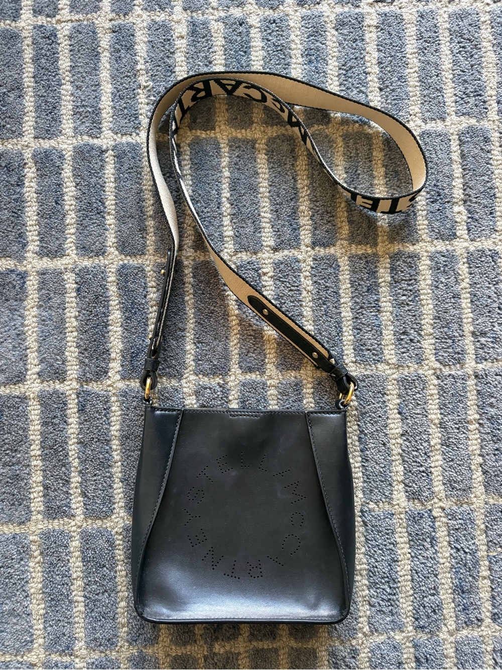 Stella McCartney Navy Mini Logo Crossbody with Branded Strap